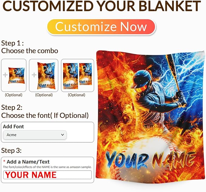 Baseball Blanket Gift for Boys Men Personalized Sport Theme Throw Blankets for Kids Adults, 60x80 Inches Lightweight Cozy Cool Custom Throw for Sofa Couch Bed Office