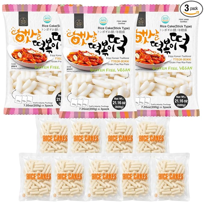 Unha's Korean Tteokbokki Garaetteok Rice Cake Sticks, 63.48 oz 3 Pack | garaetteok rice cake sticks, 9 portions, Korean tteokbokki, tteokguk soup, rabokki ramen, hot pot