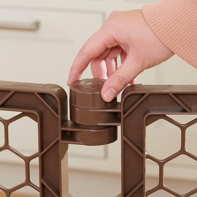 Regalo Safety 192” Super Wide 2-in-1 Baby Gate & Play Yard with Door, Adjustable 6-Panel Plastic Safety Gate for Doorways & Large Openings, Hardware Mounted Baby & Pet Gate, Brown