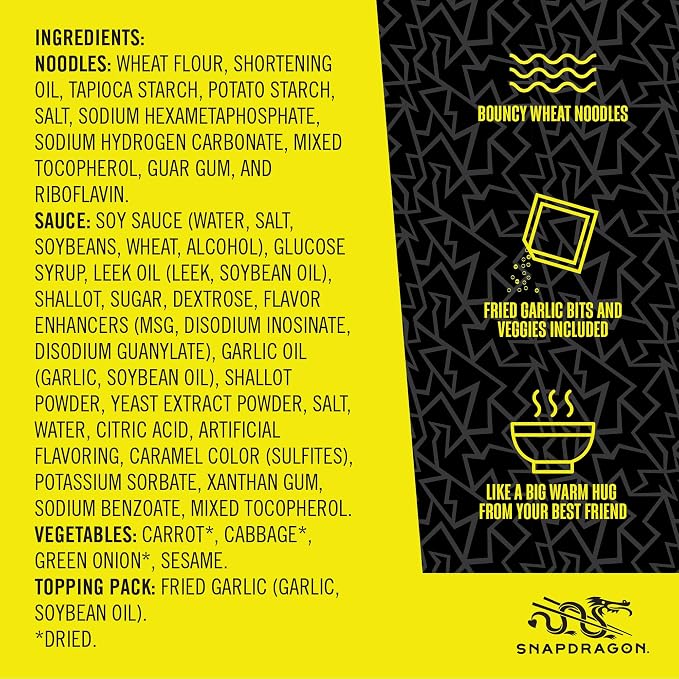 Snapdragon Saucy Instant Noodles with Soy Scallion Sauce - Quick Meal, Snack, and Lunch. 6-Pack Microwave Noodles for Cup, Bowl, Ramen or Asian Stir Fry