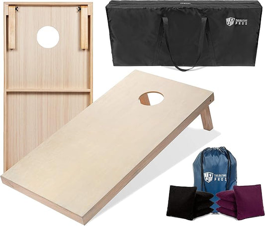 Tailgating Pros Cornhole Boards - 4'x2' & 3'x2' Cornhole Game w/Carrying Case & Set of 8 Corn Hole Bags - 150+ Color Combos! Optional LED Lights