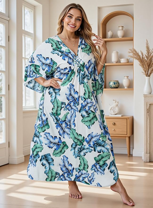 Mumu Dresses for Women Plus Size, Bohemian Kaftan Beach Cover Up Long Maxi Nightgown Soft Loungewear