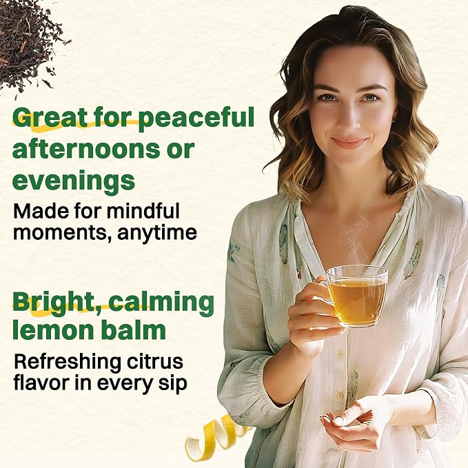 Hiihone Lemon Balm Tea Bags 20 Count – Pure & Natural Lemon Balm Tea, Caffeine-Free Herbal Tea, Calming & Soothing, Non-GMO, Fresh Citrusy Flavor