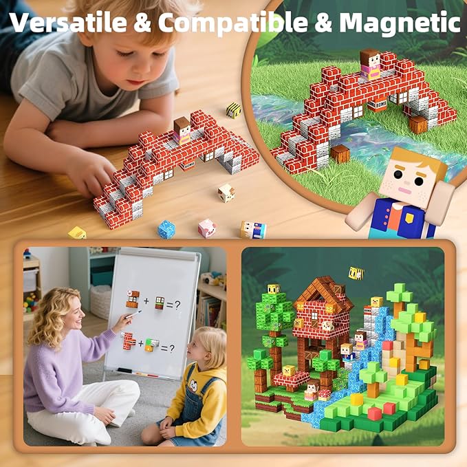 idoot 100PCS Magnetic Building Blocks, Forest Animal Sensory STEM Toys for Boys and Girls, Great for Birthday