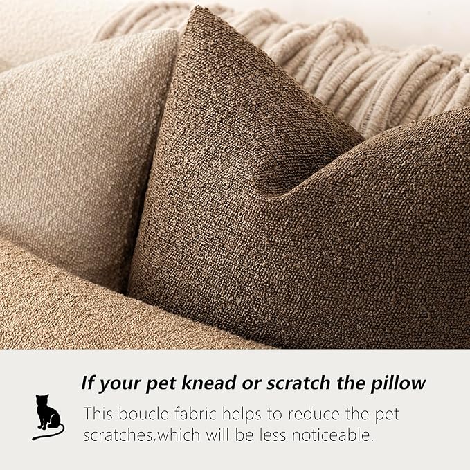 Foindtower Set of 2, Decorative Textured Boucle Throw Pillow Covers Accent Solid Pillow Cases Neutral Soft Couch Cushion Case for Chair Sofa Bedroom Living Room Home Decor 24x24Inch Chocolate
