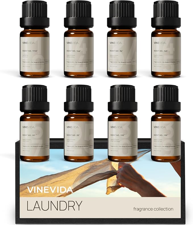 VINEVIDA [Set of 8] Laundry Scents for Candle Making, Made in USA Candle Fragrance Oil, Soap Making Essential Oils, Diffuser Oil Scents
