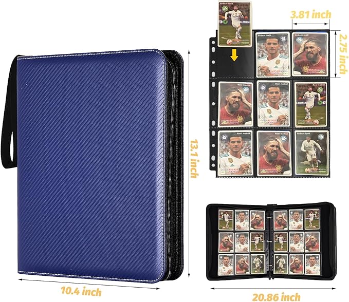 GERMUN 9 Pocket Card Binder, Premium Zip Trading Card Binder, 720 Double Sided Pocket PU Card Collection Binder, Collector Card Album, Card Folder for MTG, TCG, Sports Cards, Game Cards (Blue)