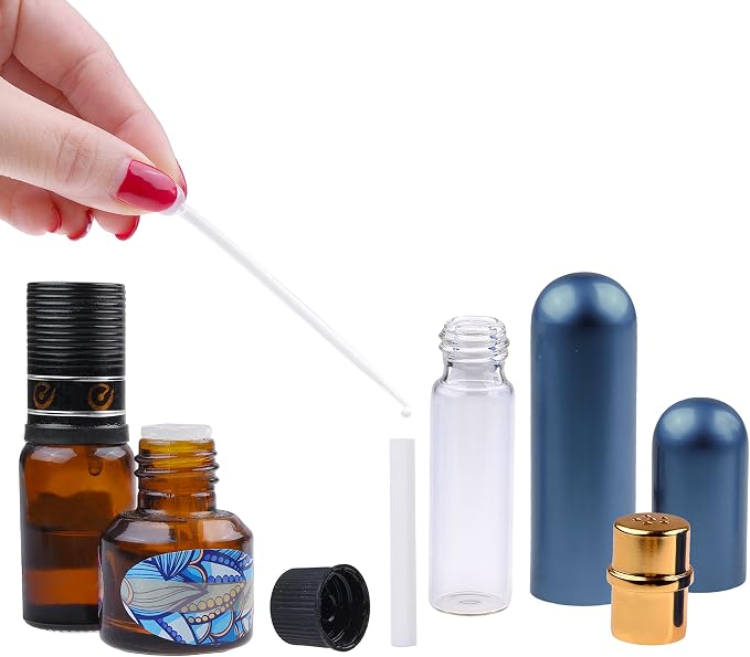 Kare & Kind Inhaler Tubes- Aluminum and Glass - for DIY Essential Oil Aromatherapy Use - Refillable - 5 Elegant Inhaler Tubes, 25 Wicks, 1 Opening Tool, 78 writable Stickers, 2 Mini droppers