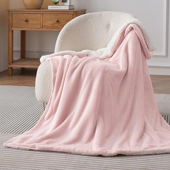 Bedsure GentleSoft Sherpa Fleece Throw Blanket for Couch, Non-Heated, Thick and Warm Throw Gifts for Women and Girls, Soft Fuzzy Plush Kids Blanket for Spring, Room Home Decor, Pink, 50x60 Inches