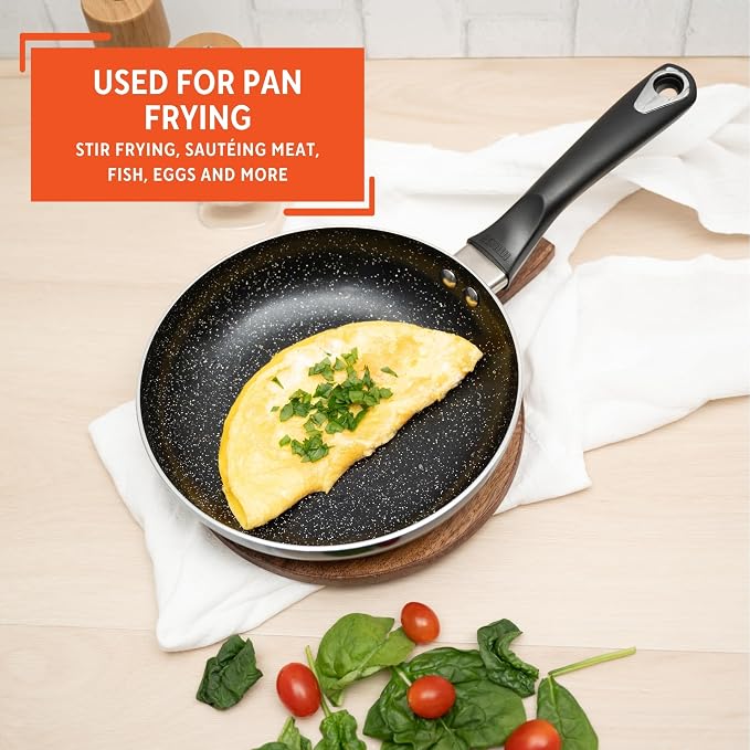 IMUSA 8 Inch Bistro Cera Aluminum Speckled Black Ceramic Fry Pan | Speckled Ceramic Nonstick Coating, Cool-Touch Handle, Ideal for Pan-Frying and Sautéing, Great for Everyday Home Cooking