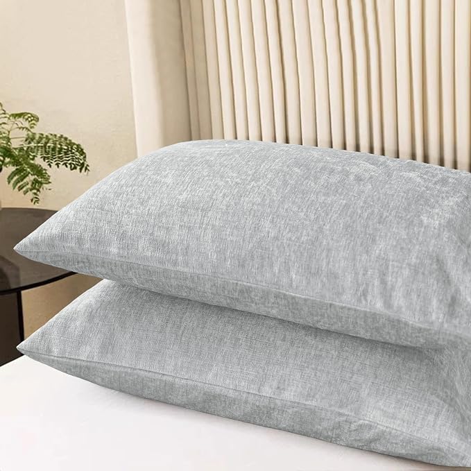 CaliTime Decorative Throw Pillow Covers 26 X 20 Inches Moonbeam Gray | Pack of 2, Cozy Chenille Cushion Cases for Sofa Bed Living Room Farmhouse Home
