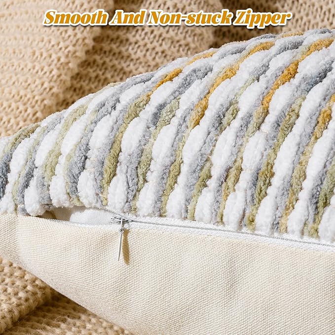 Boho Chenille Pillow Cover Decorative Tufted Pillowcase for Couch Bed Sofa Bedroom Living Room Modern 14 x 36-Inch Grey
