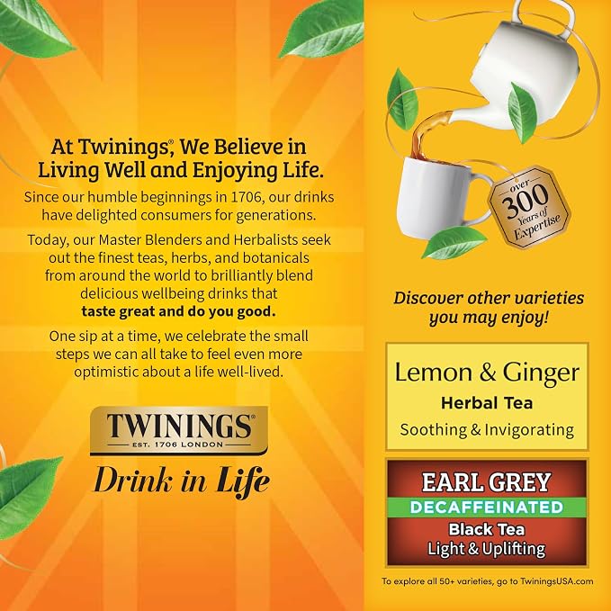 Twinings Decaffeinated Lady Grey Black Tea Individually Wrapped Bags, 100 Count (Pack of 1), Orange Peel & Lemon Peel, Fresh and Uplifting, Caffeinated, Enjoy Hot or Iced, 100 Teabags