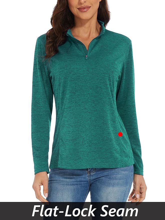 MAGCOMSEN Women's UPF 50+ Sun Shirts Long Sleeve 1/4 Zip Pullover Quick Dry Workout Hiking Tops Running Athletic Shirts