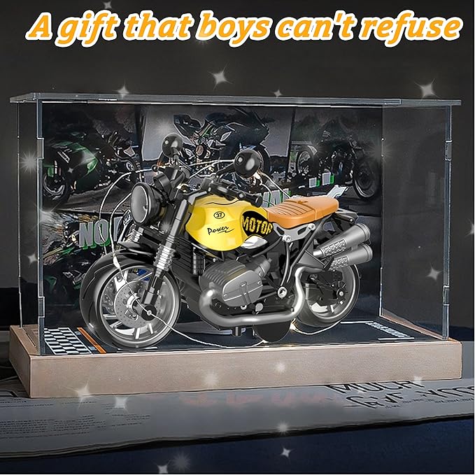 Motorcycle Toy for Metal Die-cast, Toy Motorcycle with Lights, Sounds & Automatic Drive for Boys & Girls Aged 3-12（Yellow）