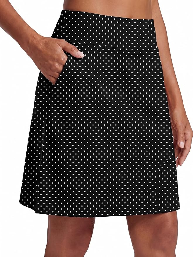 PrinStory 19" Tennis Skirt for Women Athletic Skort with Zipper Pockets | Workout Skort, Built-in Shorts, High Waisted, Split Hem, Knee Lentgh, Golf, Pickleball, Sports