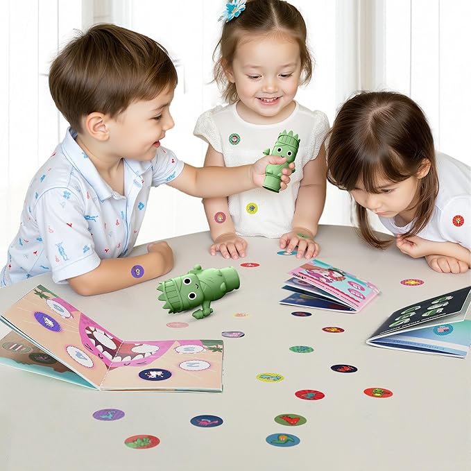 iPlay, iLearn Lady Libert Stamp & Sticker Toy, 400+ Stickers & 18-Page World Travel Stamper Book, Toddler Art Craft Kit for Plane Travel, Creative Birthday Gift for 3 4 5 6 7 8 Year Old Girl Boy Kid