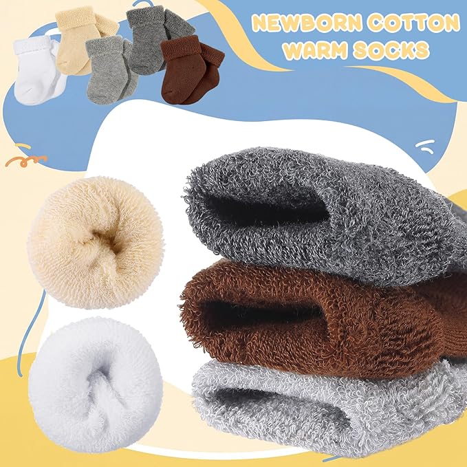 Twistover 10 Pairs Preemie Baby Terry Cotton Turn Cuff Socks for Newborn Girls Boys - Nicu