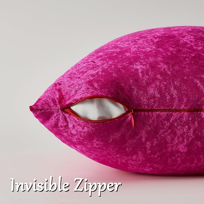 GIGIZAZA Crushed Hot Pink Velvet Throw Pillow Covers 20x20 Pack of 2 | Decorative Pillows for Couch Sofa,280gsm Soft Textured Fabric,Modern Square Pillowcases,Luxury Cushion Covers