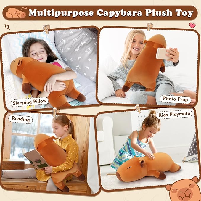 Auspicious beginning 19'' Large Capybara Plush Stuffed Animal- Cute Capybara Plush Pillow Plushies, Big Sleeping Hugging Stuffed Animal, Cute Body Pillow Birthday Gifts for Kids Girls Boys