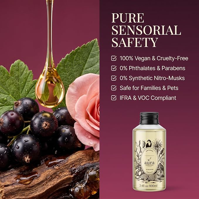 Aura Cassis Fragrance Oil for Waterless Scent Diffuser - Inspired by L’Ombre Dans l’Eau | 3.4 fl oz / 100 ml Essential Oil Blend for Aromatherapy & Hotel Collection Diffuser