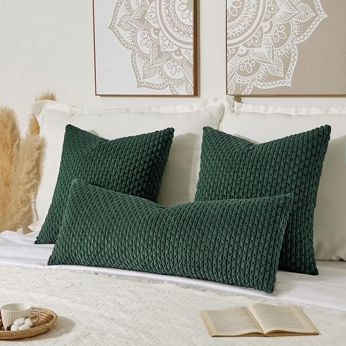 Kevin Textile Soft Corduroy 20"x54" Body Pillow Cover 1 Pack, Army Green | Boho Stripe Plush Corduroy Decorative Oblong Cushion Cover Modern Farmhouse Home Decor for Sofa Couch Bed Chair