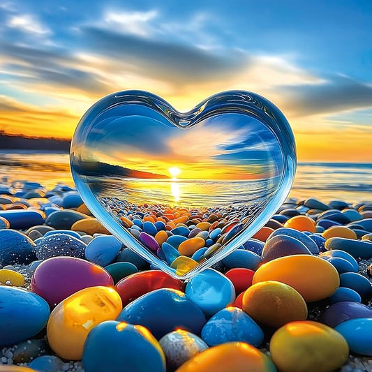 500 Piece Jigsaw Puzzle for Adults - Heart of Glass: Sunset Beach with Colorful Pebbles, 20x20 Inch Unique Art Puzzle, Challenging Hard Difficult Puzzles for Adults