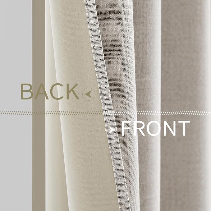 MIULEE 100% Blackout Linen Textured Curtains for Bedroom Solid Thermal Insulated Cream White Grommet Room Darkening Curtains & Drapes Luxury Decor for Living Room 52 x 84 Inch (2 Panels)