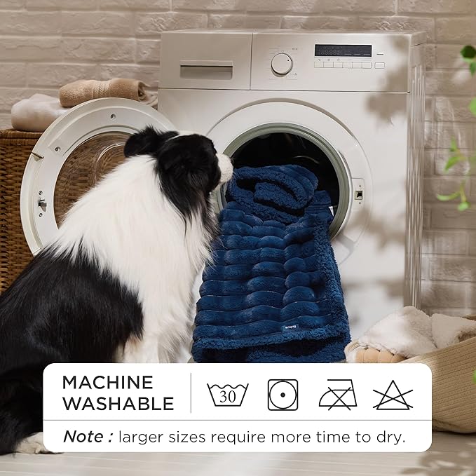 Bedsure ComfyFleece™ Waterproof Dog Blankets for Large Dogs - Soft Pet Cat Blanket Corduroy Fleece for Bed Protector Washable, Cozy Calming Reversible Furniture Protection,60"x80", Navy Blue