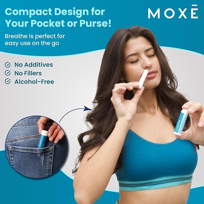 MOXE Breathe | Himalayan Salt Inhaler | Help Clear Congestion, Boost Focus and Improve Breathing | Natural Aromatherapy | Peppermint, Lavender and Tee Tree Essential Oil (6 Pack)