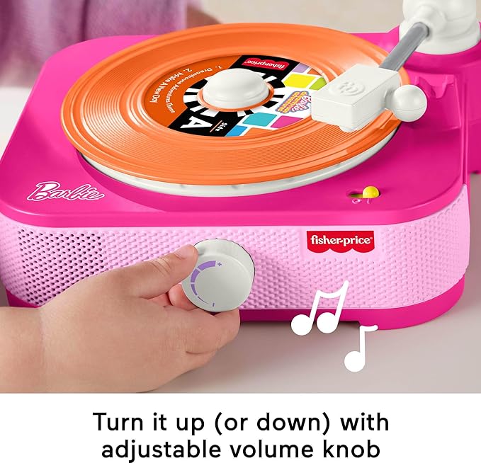 Fisher-Price Musical Toy Barbie Record Player with 5 Records & Display Rack for Preschool Pretend Play Kids Ages 3+ Years