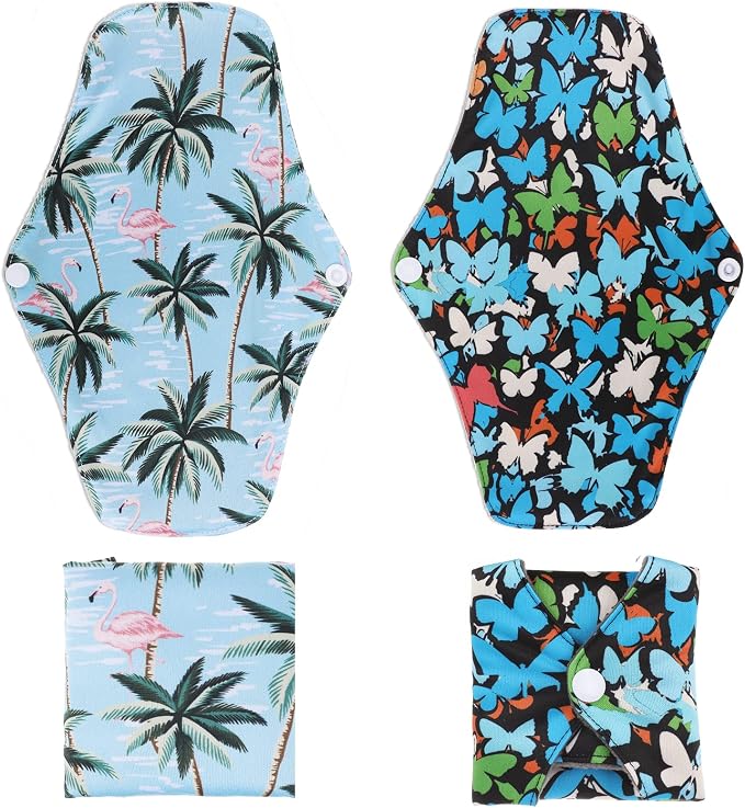 PHOGARY Reusable Menstrual Pads for Heavy Flow with Wet Bag, Sanitary Pads Set with Wings for Women, Washable Overnight Cloth Panty Liners (7 in 1, Style F)