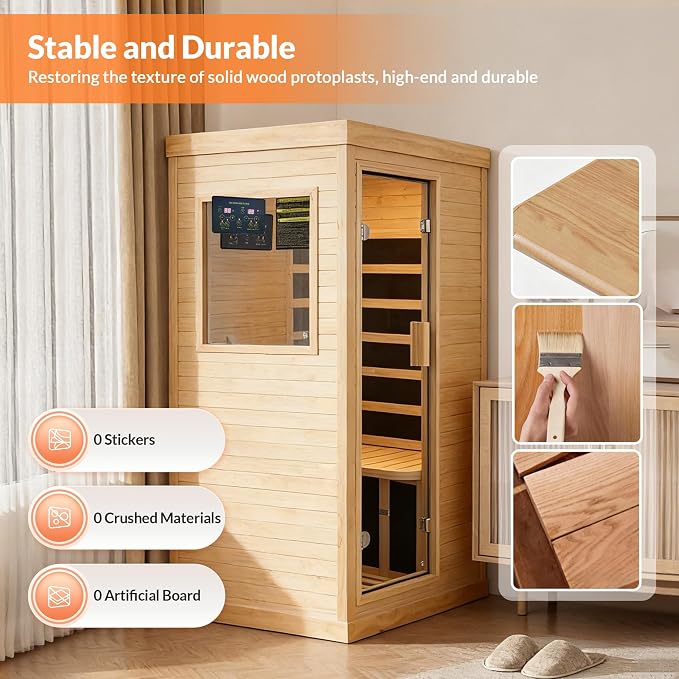 OUTEXER Infrared Sauna Home Sauna Spa Room Chilean Pine Wood 1200W Indoor Saunas Low EMF 110V with 7 Color Light