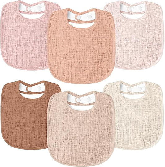 Susurration Muslin Baby Drool Bibs 6Pack Soft Square Adjustable Baby Bandana Bibs for Unisex Girls & Boys