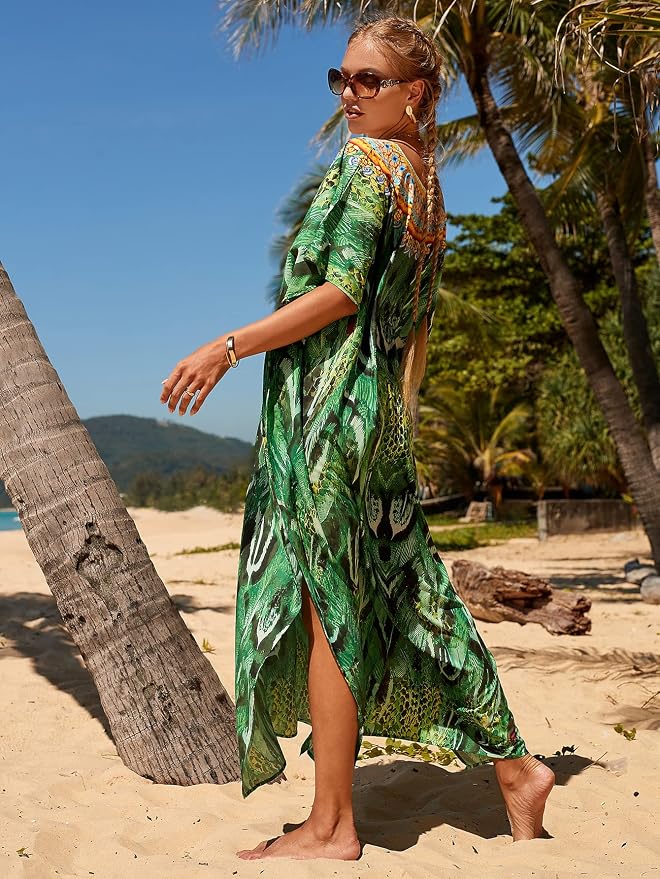 Venasha Womens Caftan Floral Print Kaftan Dress Short Sleeve Swimsuit Cover up Loungewear for Summer