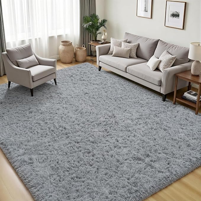 Area Rug for Living Room Bedroom: 5x7 Grey Soft Fluffy Shag Upgrade Non-Slip High Pile Carpet Large Fuzzy Plush Indoor Floor Decor Shaggy Rug for Kid Boys Girls Dorms Playroom Nursery Modern Home