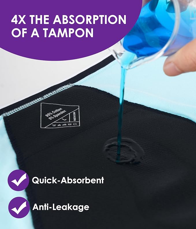 YESWEL Teen Girls Period Underwear, Menstrual Leak-Proof Heavy Flow Absorbency Washable Protective Cotton Panties 4 Pack