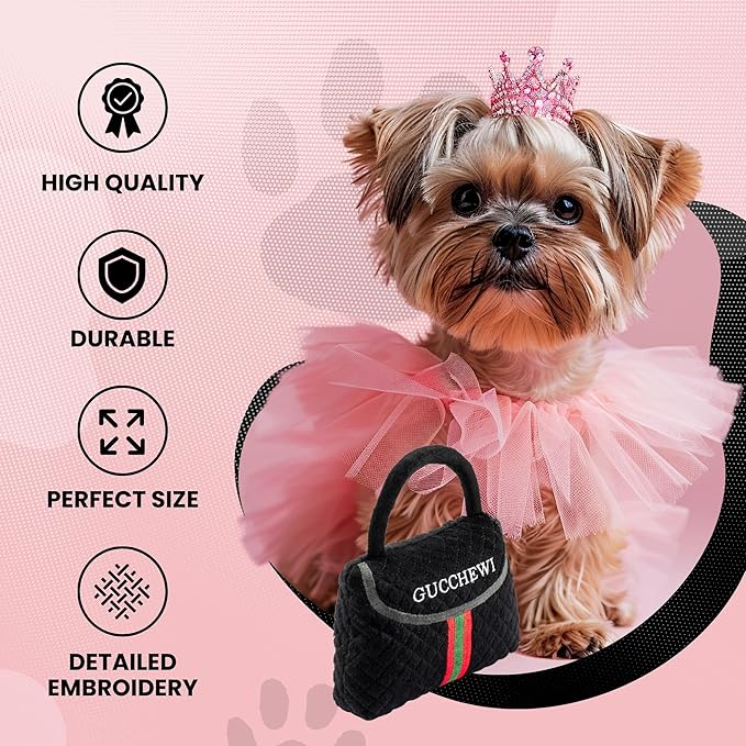Dog Diggin Designs Runway Pup Collection | Unique Squeaky Parody Plush Dog Toys – Haute Couture Purses & Handbags