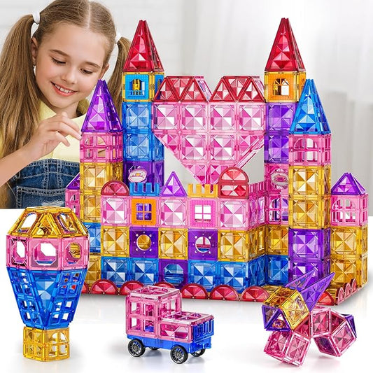 52 Pcs Magnetic Tiles for Kids Ages 4-8,Building Toys Magnetic Blocks for Kids Ages 4-8,Toddlers Educational Magnet Construction Set Magnets Tile,for 3 4 5 6 7 8 Kid Christmas Birthday Gifts