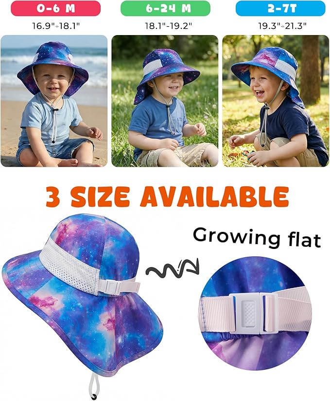 Toddler Baby Sun Hat Kids Summer Beach Essentials Adjustable Beach Hats with Bucket Wide Brim for Boys Girls Age 0-14 Years