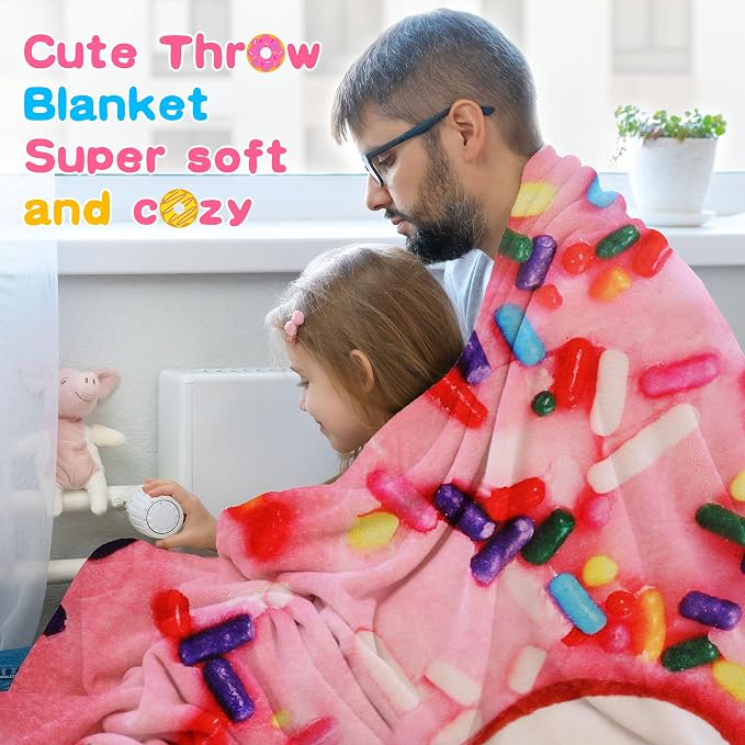 SeaRoomy Donut Blanket, Realistic Food Funny Donuts Blanket, 60 in，Pink | White Elephant Gifts, Gag Gifts For Teen Boys & Girls, Novelty Christmas Birthday Presents, Double Sided, Soft Flannel