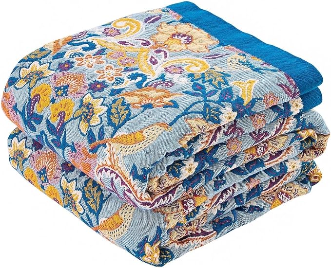 XIBLC Boho Throw Blanket for Bed, 100% Cotton Soft Rustic Quilt Fall Blanket, 80"x90" Floral Printed Farmhouse Decor Bed Blankets, All Season Rustic Reversible Bohemian Throw Quilt