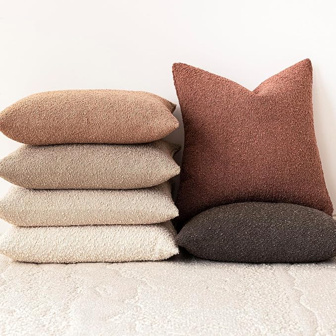 Foindtower Set of 2, Decorative Textured Boucle Throw Pillow Covers Accent Solid Pillow Cases Neutral Couch Cushion Case for Chair Sofa Bedroom Living Room Home Decor 24x24 Inch Dusty Orange Hazel