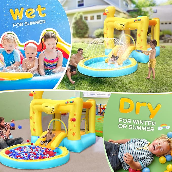 (2026 New) JOYMOR Water Slide Bounce House w/Ball Pit, Slide, Sprinklers, Toddler Bounce House Castle Indoor Outdoor, Inflatable Water Slide for Kids 3-6 (Air Blower, Carrying Bag Included)