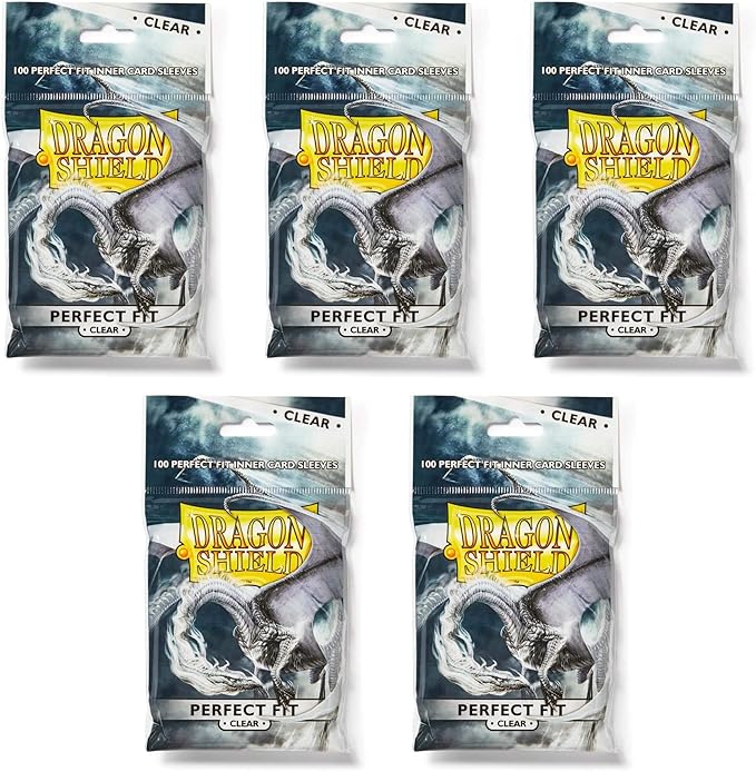 Dragon Shield Bundle: 5 Packs of Clear Perfect Fit Standard Size Sleeves - 500 Sleeves Total