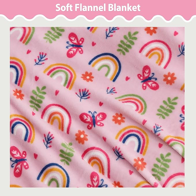 Softan Kids Throw Blanket for Girls & Boys, Warm Soft Toddler Flannel Blankets for Sofa Couch Bed， Cozy Fuzzy Plush Flannel Kids Throw Blanket for Daycare & School - Colorful Rainbow 50x60 inches