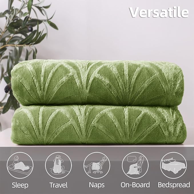 Whale Flotilla Soft Flannel Fleece Throw Blanket for Couch, Olive Green | Cozy Lightweight Breathable Velvet Sofa Throws, Plush Fluffy Vintage Pattern Decorative Blanket for Bed, All Season, 50"x60"