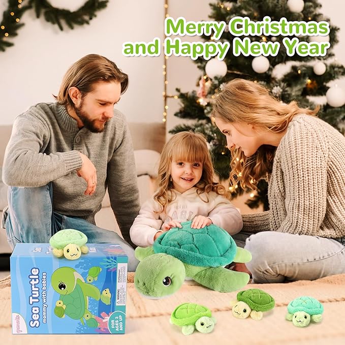5 Pieces Turtle Stuffed Animals - 1 Mommy Stuffed Turtle with 4 Babies - Tortoise Gifts for Girls Age 3-8, Tortoise Plush Toys for Christmas, Valentine's, Birthday Gifts