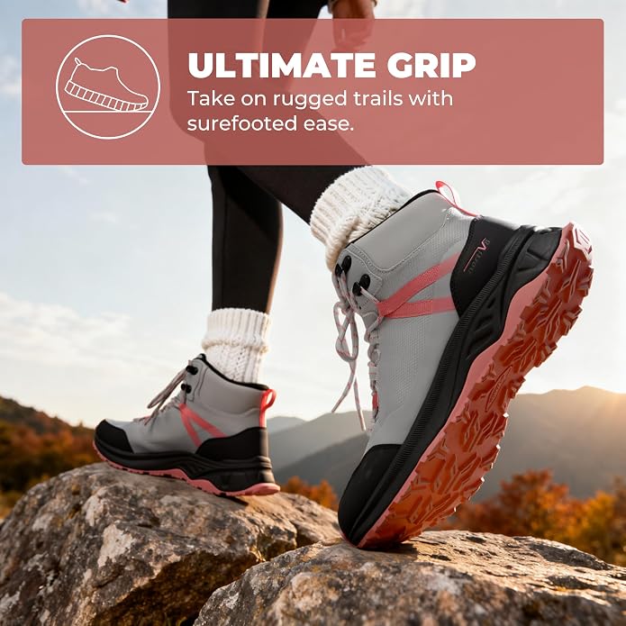 NORTIV 8 Women's Hiking Boots Waterproof Lightweight Outdoor Trekking Comfortable Non-Slip Backpacking Camping Ankle Boot Hollow