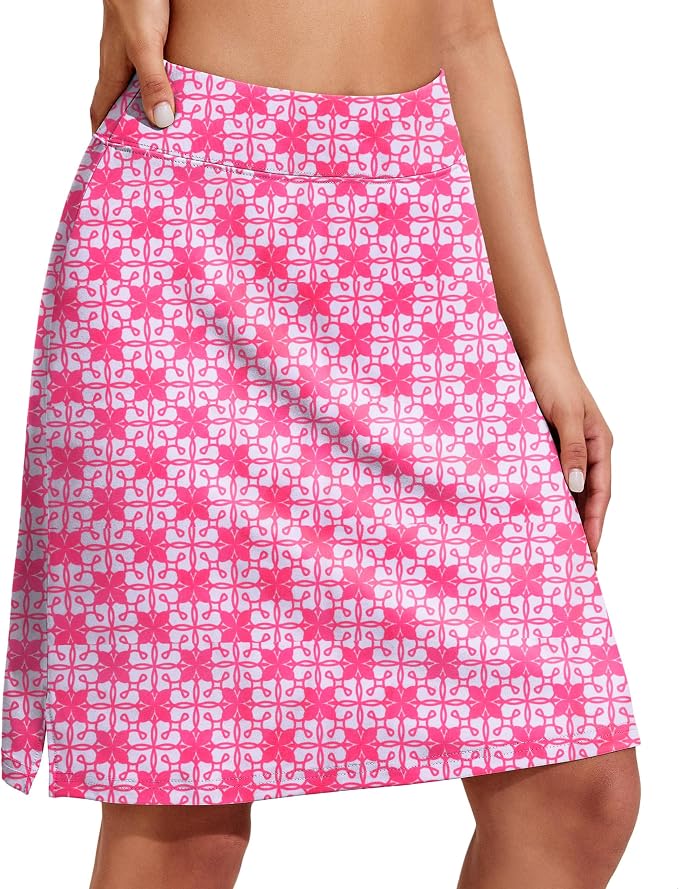 COOrun Women's 20" Knee Length Skirts High Waisted Golf Skorts with Pockets | Soft, Quick Dry, Split Hem, Built-in Shorts, A-line, Modest Skirts, for Golf Athletic Tennis Work Casual